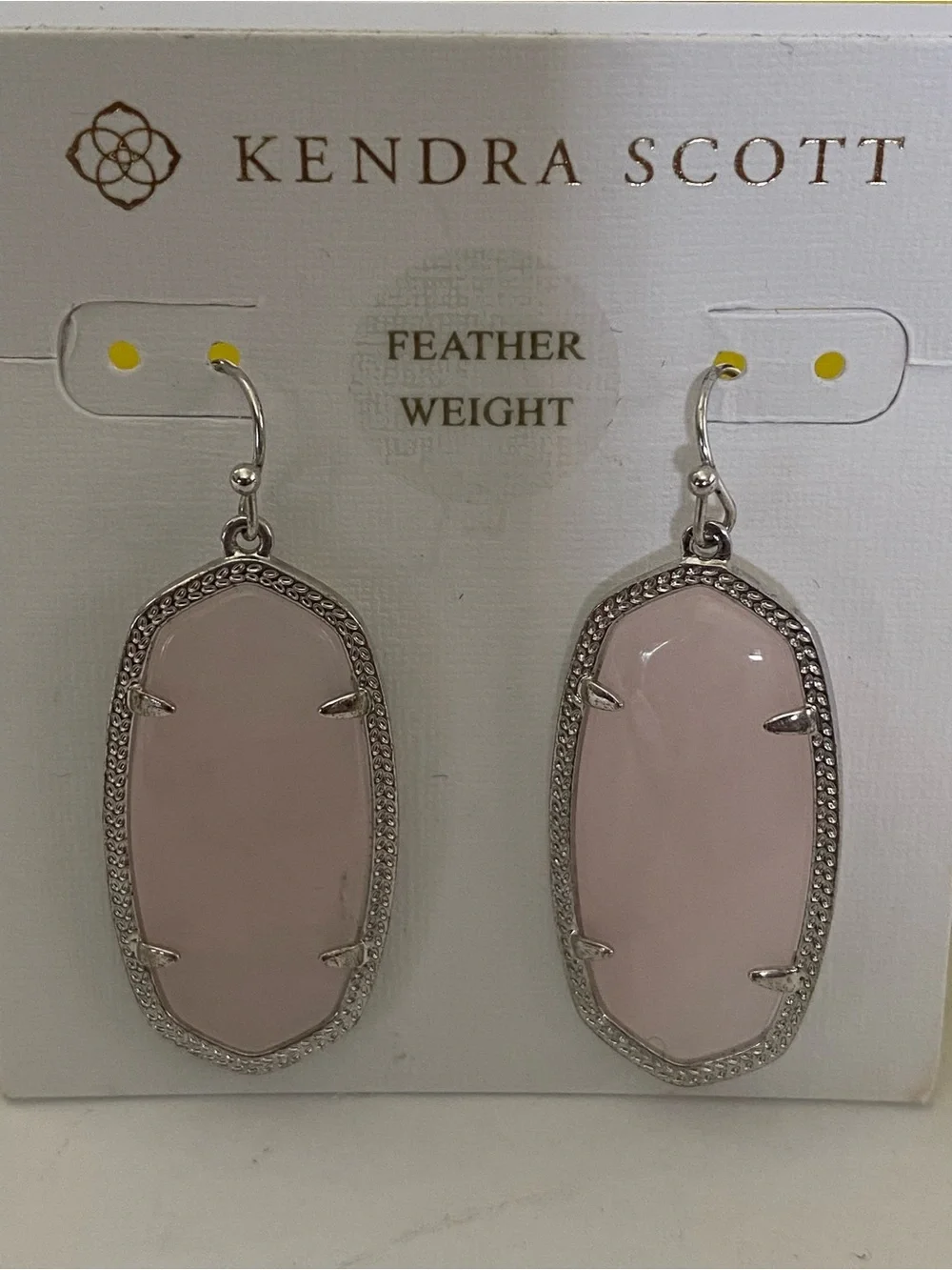 Kendra Scott ELLE Rose Pink Quartz Silver Tone Classic Drop Earrings NWOT